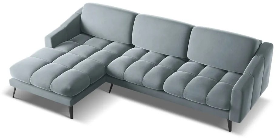 Colțar albastru deschis cu tapițerie din catifea (cu colț pe partea stângă) Nalu – Makamii