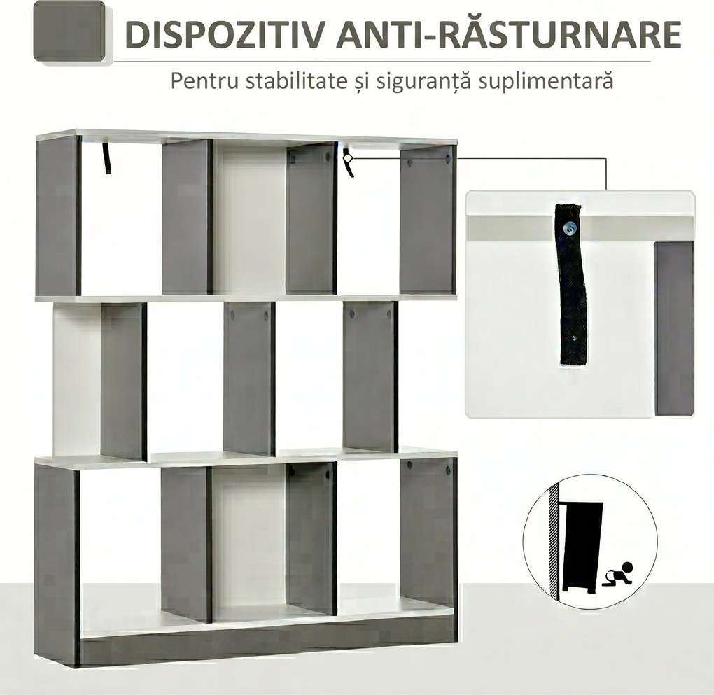 HOMCOM Bibliotecă Mobilă cu 8 Rafturi pentru Sufragerie și Dormitor, 100x24x124 cm, Gri Închis | Aosom Romania