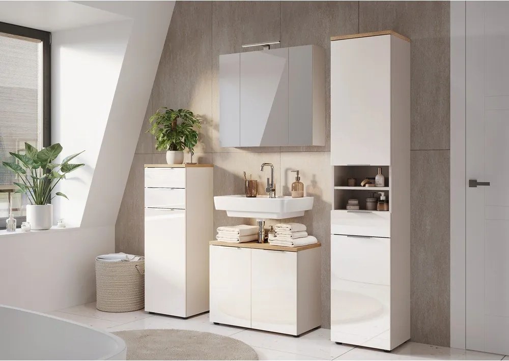 Dulap de baie crem înalt/îngust cu aspect lucios 39x112 cm Tavira – Germania