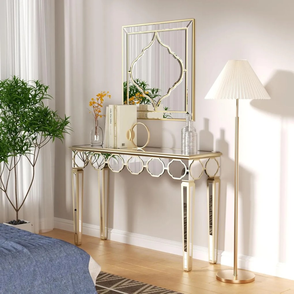 MAOG203 - Masa toaleta oglinda, masuta consola, 120 cm, cosmetica machiaj, vanity birou, Argintiu