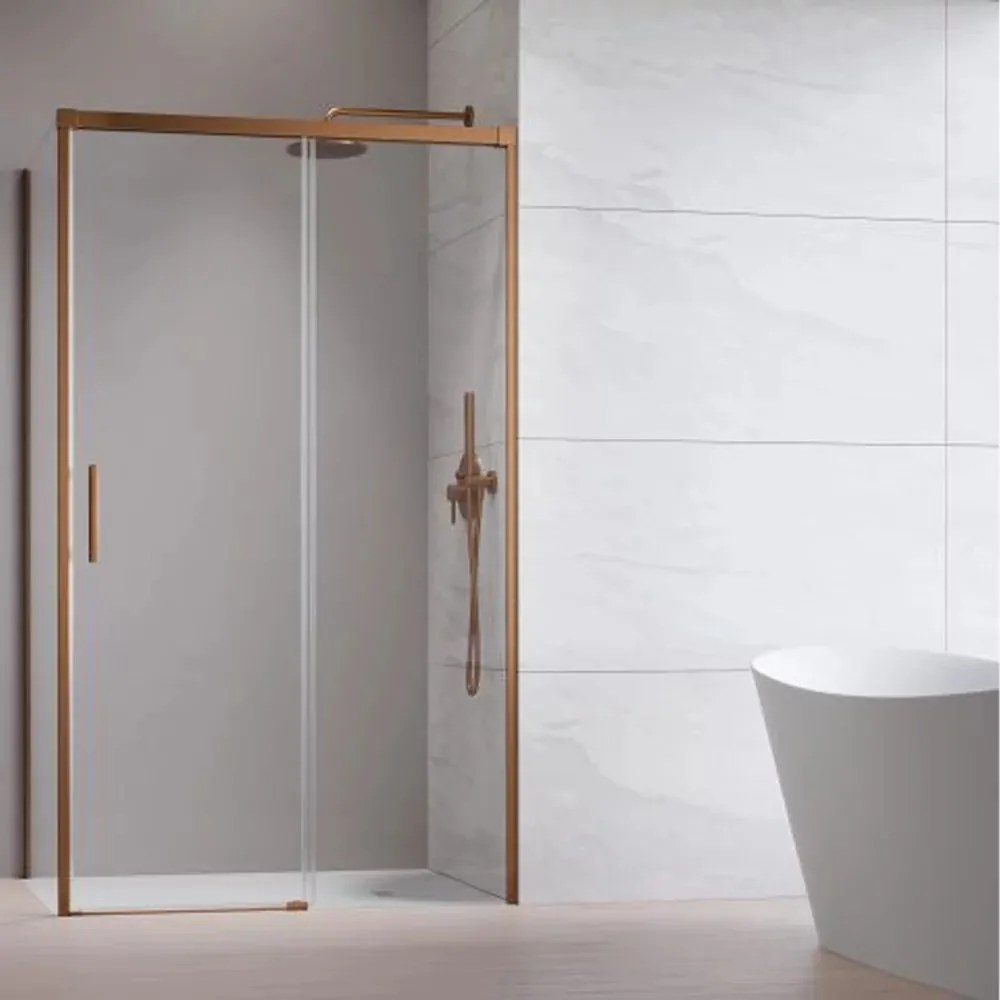 Cabina de dus dreptunghiulara cu usa glisanta Radaway Idea KDJ 120x100 cm finisaj cupru periat-transparent dreapta