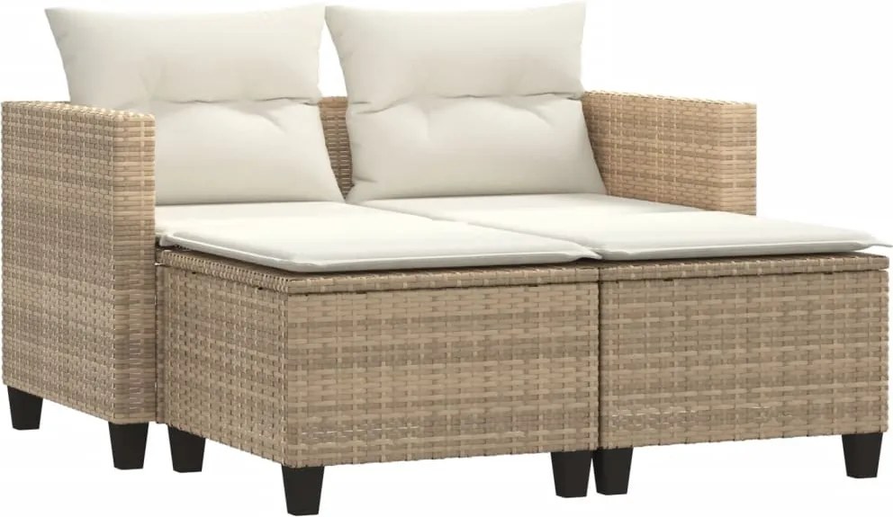 vidaXL Canapea de grădină cu 2 locuri și taburet, bej, poliratan