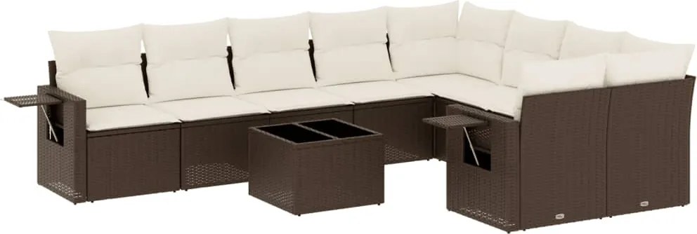 vidaXL Set canapele de grădină cu perne, 10 piese, maro, poliratan