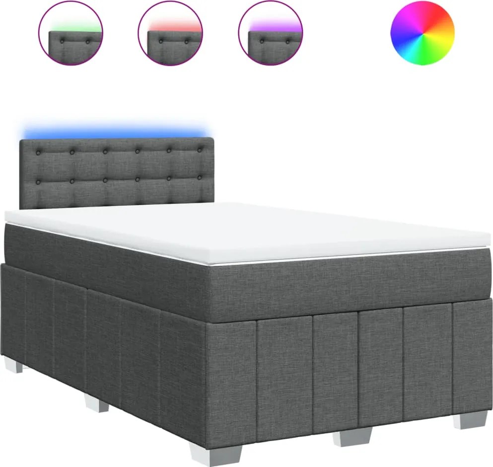 vidaXL Pat box spring cu saltea, gri închis, 120x200 cm, textil