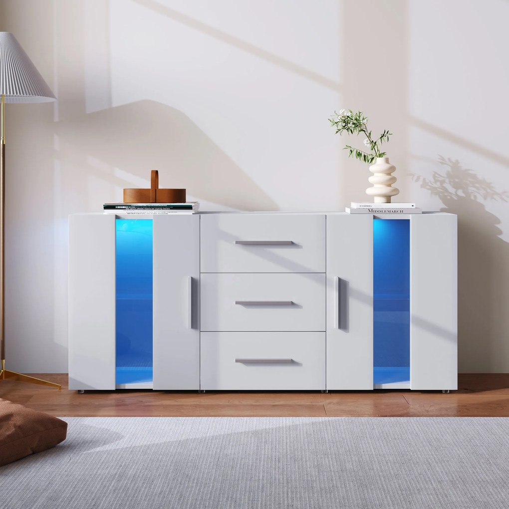 Comodă modernă cu lumini LED multicolore, Alb | Aosom Romania