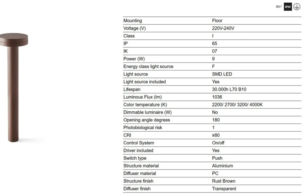Stalp LED iluminat exterior IP65 ESPO H-60cm maro rustic | BIANO