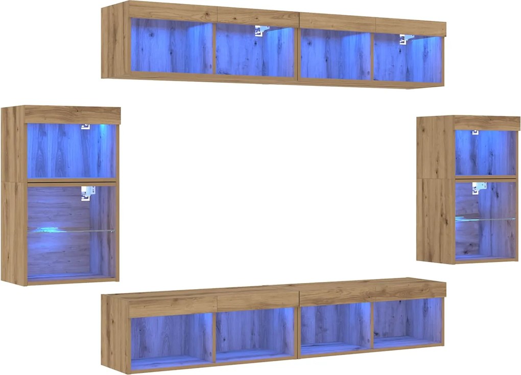 vidaXL Set comodă TV Pe perete 8 pcs stejar artizanal Lemn compozit