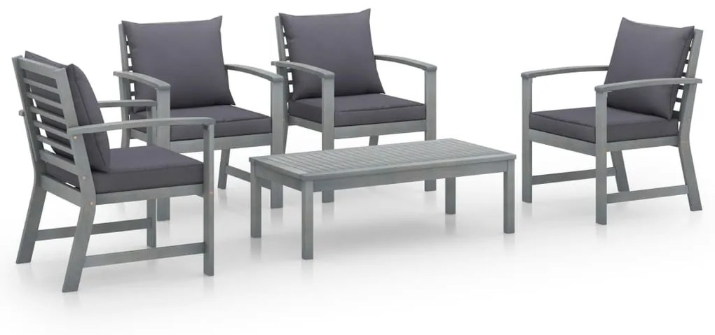 3057785 vidaXL Set mobilier grădină cu pernă, 5 piese, gri, lemn masiv acacia