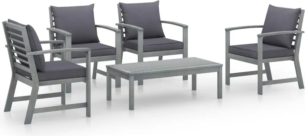 vidaXL Set mobilier grădină cu pernă, 5 piese, gri, lemn masiv acacia
