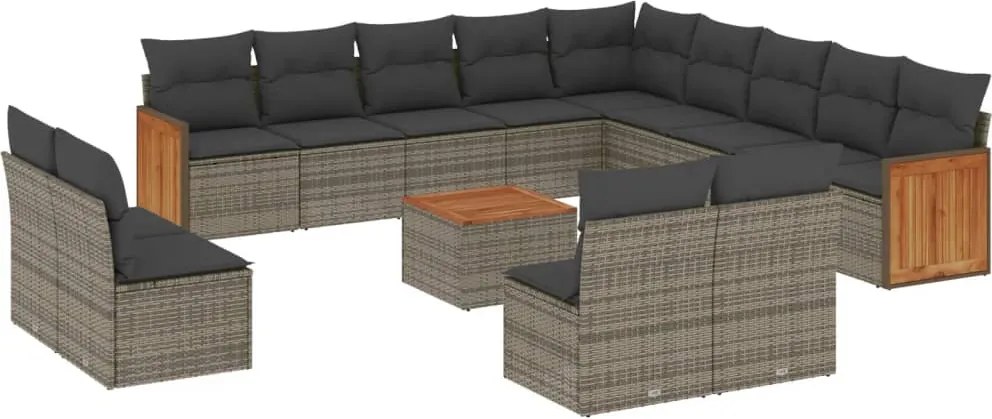 vidaXL Set mobilier de grădină cu perne, 14 piese, gri, poliratan