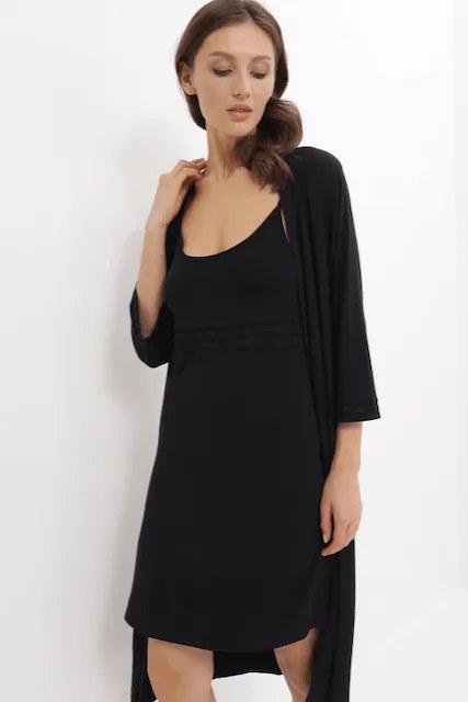 Cămașă de noapte cu halat pentru femei ERICA din bambus Negru / Black L