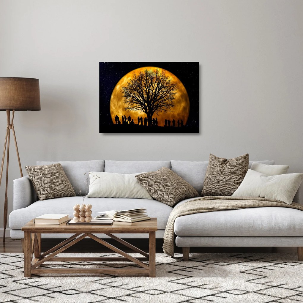 Tablou pe sticlă cu luna și siluete (70x50 cm)