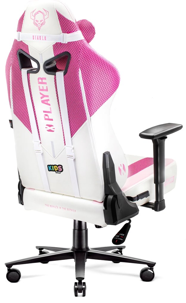 Scaun gaming din material pentru copii Diablo X-Player 2.0: Marshmallow Pink / roz, Kids Size Diablochairs