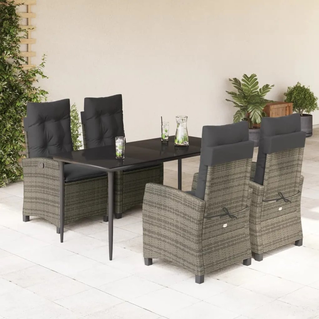vidaXL Set mobilier de grădină cu perne, 5 piese, gri, poliratan