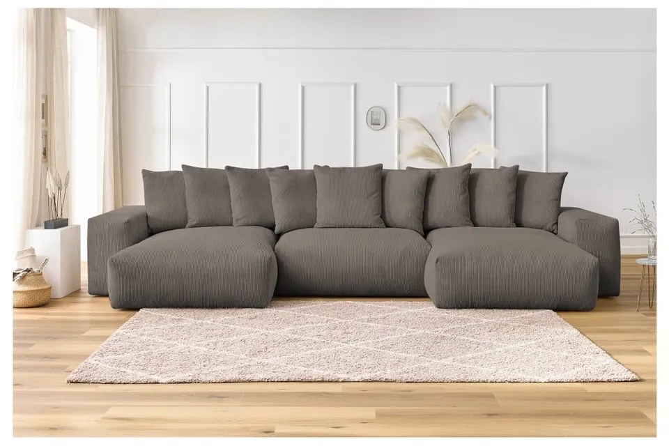 Colțar gri/maro cu tapițerie din catifea reiată Voltaire – Bobochic Paris