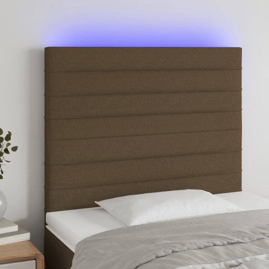 3122541 vidaXL Tăblie de pat cu LED, maro închis, 80x5x118/128 cm, textil