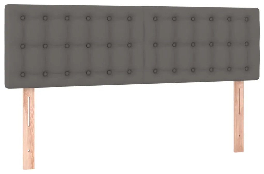 Pat cu arcuri, cu saltea  LED, gri, 140x190 cm, piele eco Gri, 140 x 190 cm, Nasturi de tapiterie