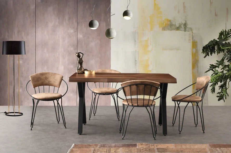 Set 2 Scaune Bucatarie Istanbul 965, 60 x 50 x 76.5 cm, Negru / Bej