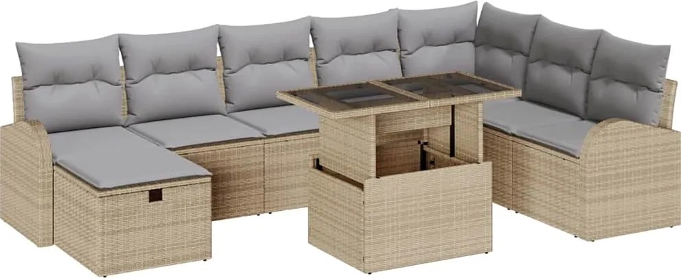 vidaXL Set de canapele pentru grădină cu pernă 9 pcs Bej Rattan poli