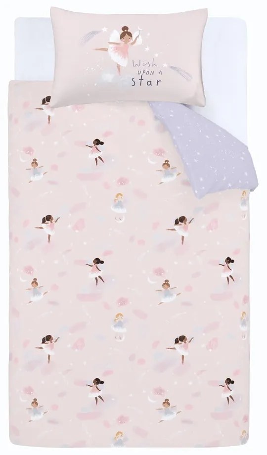 Lenjerie de pat pentru copii roz-mov pentru pat dublu 200x200 cm Dancing Fairies – Catherine Lansfield