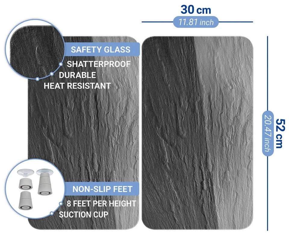 Set 2 protecții din sticlă pentru aragaz Wenko Slates, 52 x 30 cm