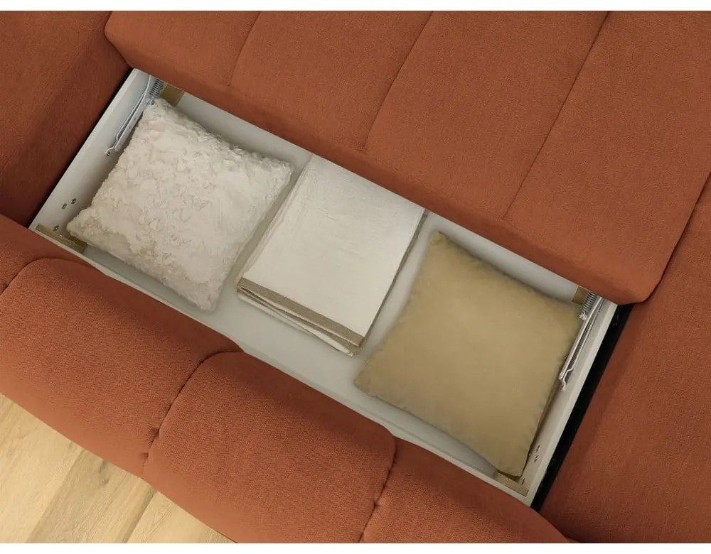 Colțar cărămiziu extensibil/cu spațiu de depozitare (cu colț pe partea dreaptă/în formă de "U") Fuji – Bobochic Paris