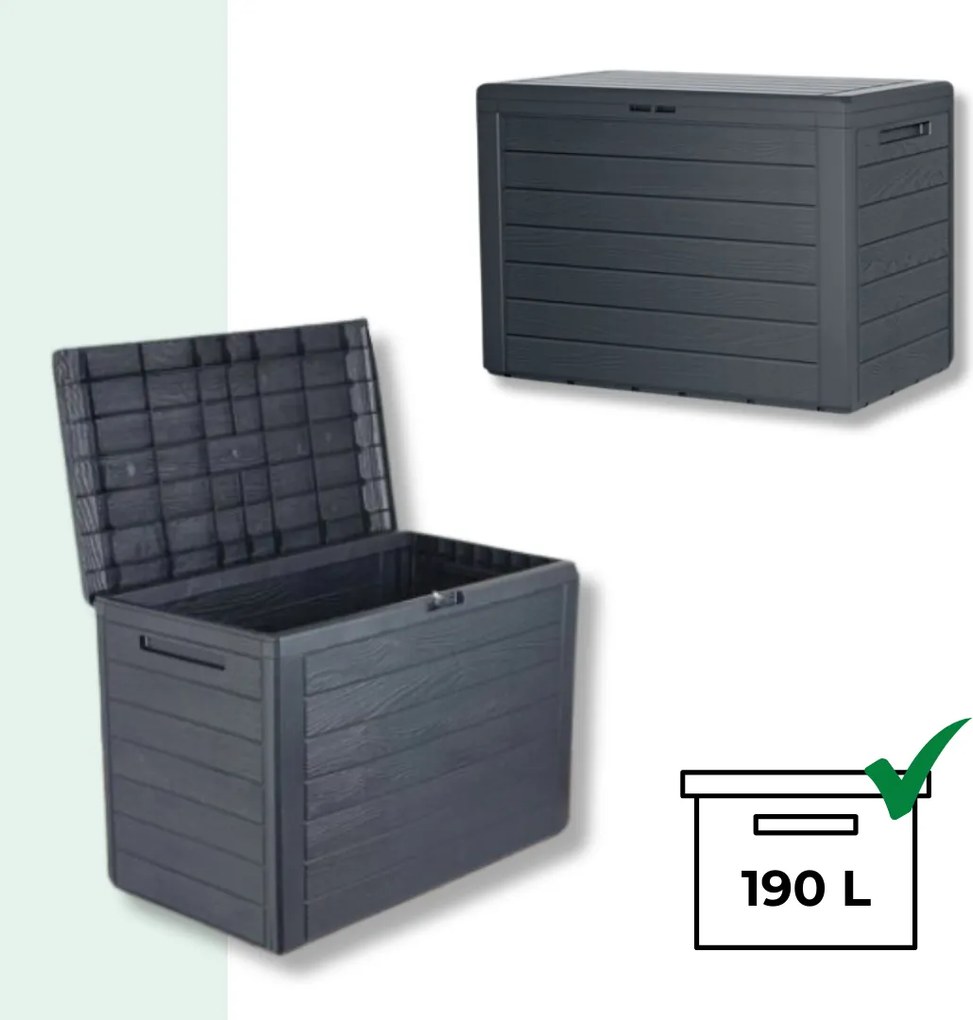 Cutie de depozitare WOODEBOX, 190L, 78x44x55cm, antracit Prosperplast