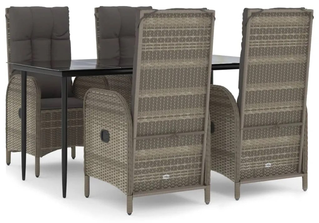 3185181 vidaXL Set mobilier grădină cu perne, 5 piese, negru și gri, poliratan