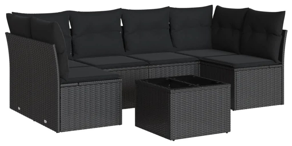 3249234 vidaXL Set canapele de grădină cu perne, 7 piese, negru, poliratan