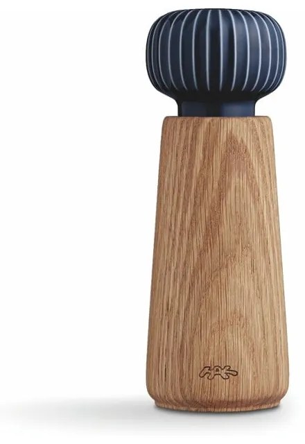 Râșniță pentru condimente din lemn de stejar cu detalii din porțelan albastru închis Kähler Design Hammershoi, înălțime 17,5 cm