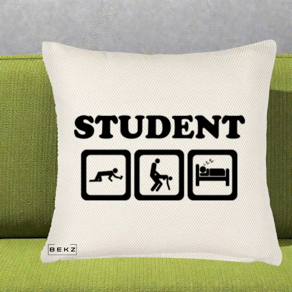 Perna Decorativa Student Life, 40x40 cm, Crem Reliefat, Husa Detasabila, Perna Inclusa, BEKZ®
