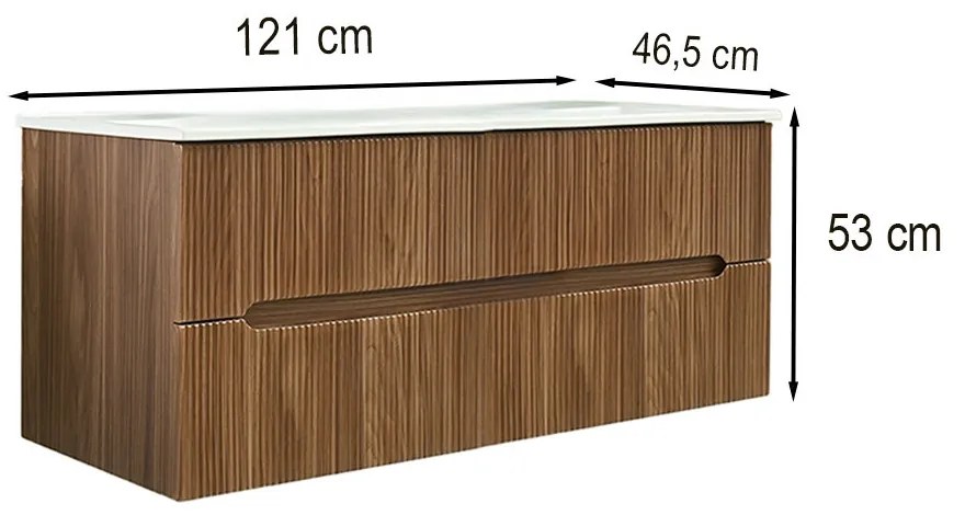 Mască de baie Trent 120 cu 1 chiuvetă ceramică și 2 sertare, stejar apus de soare