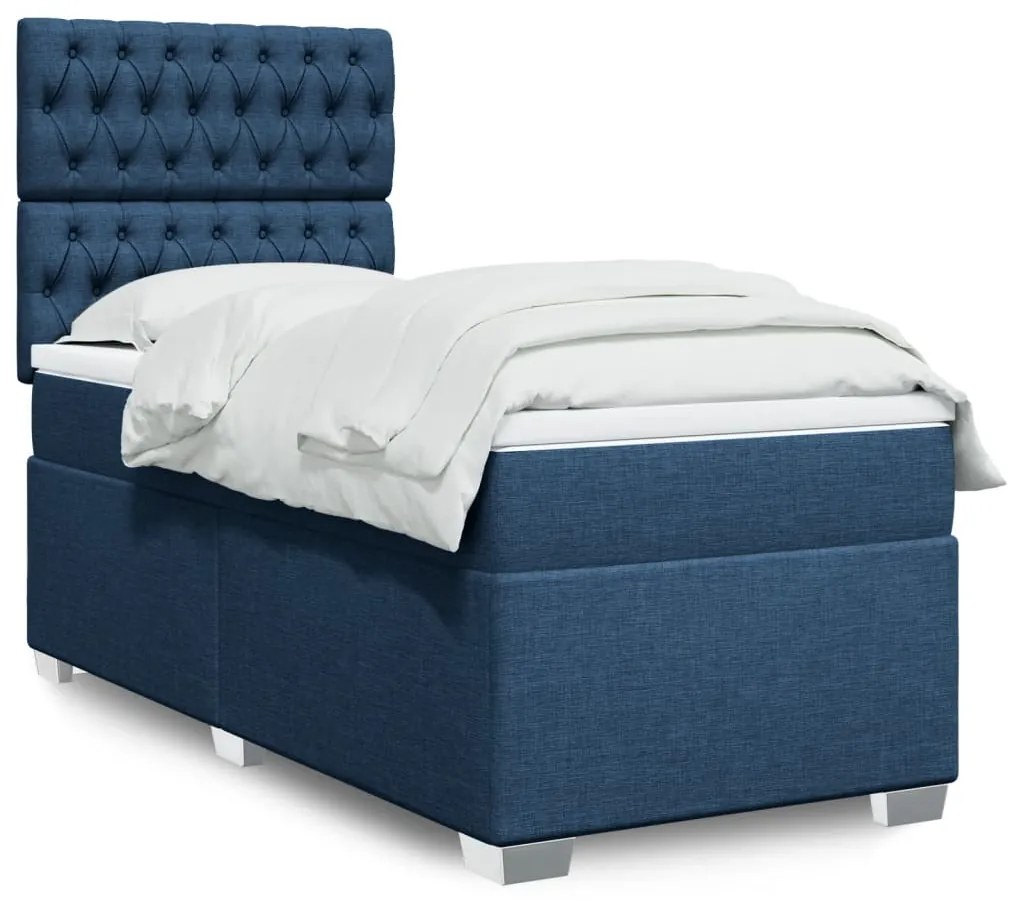 vidaXL Pat box spring cu saltea, albastru, 80x200 cm, textil