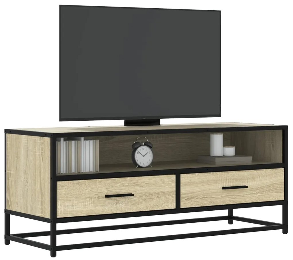 vidaXL Dulap TV stejar sonoma, 100x34,5x40 cm, lemn prelucrat și metal