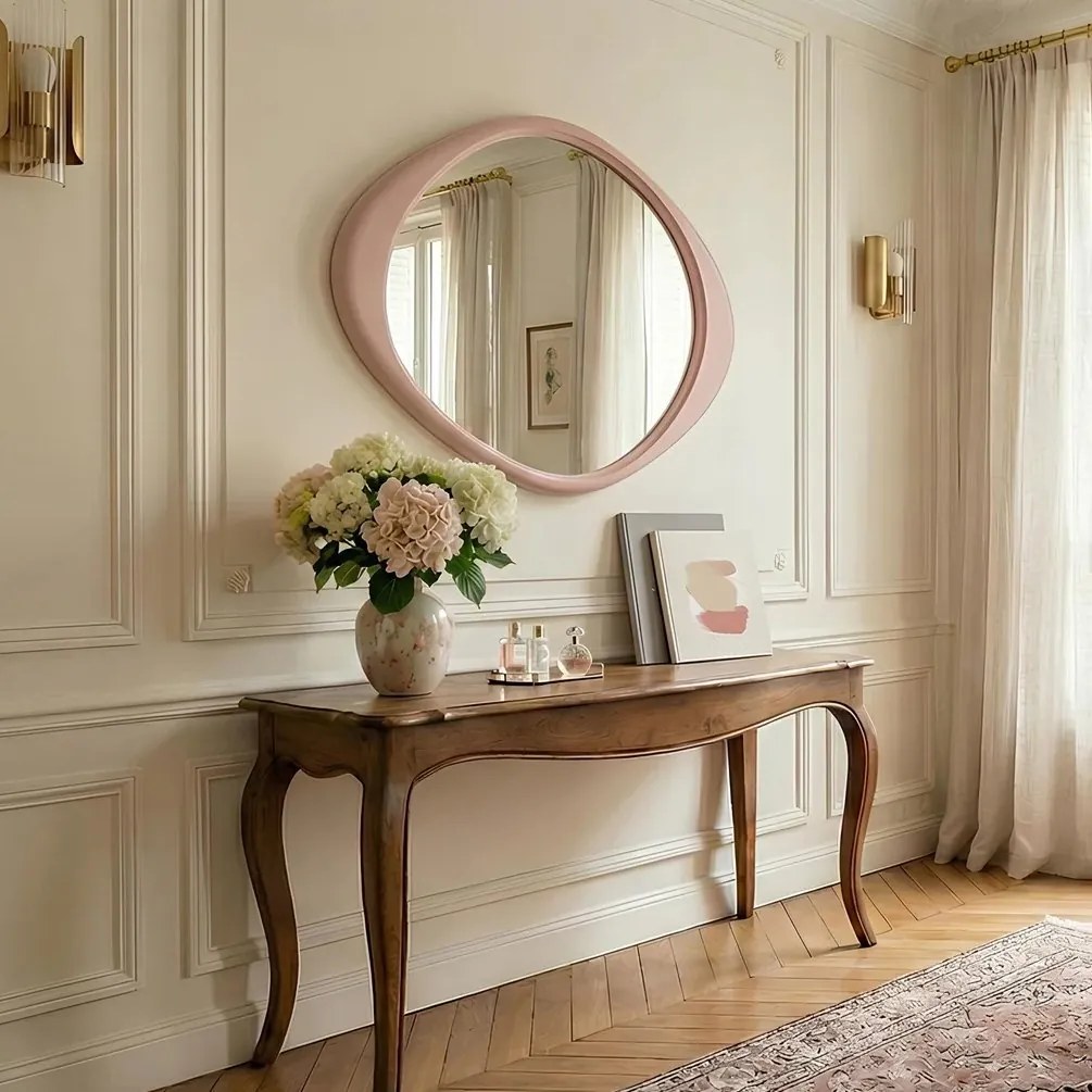Oglinda de perete decorativa ORGANIC 90cm rosa