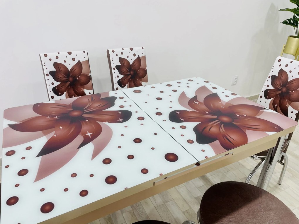 Set masa extensibila 130 / 170 x 80 cm cu 6 scaune, model 999