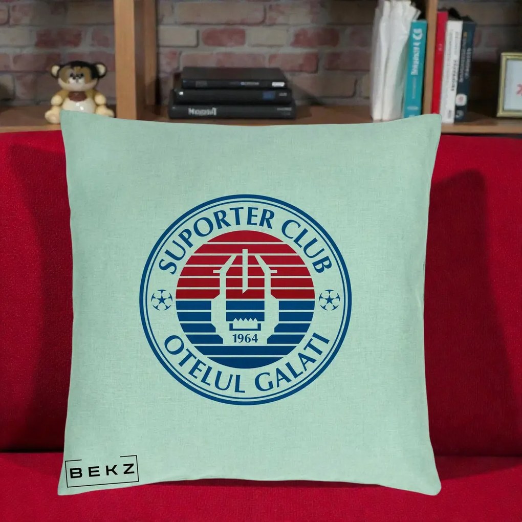 Perna Personalizata Otelul Galati Suporter Club 1964, 40x40 cm, Verde Menta, Husa Detasabila, Perna Inclusa, BEKZ®