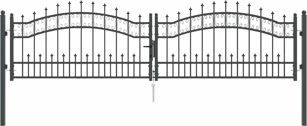 vidaXL Poartă din Gard cu Vârf de Lancă Gri 305 x 75 cm Oțel