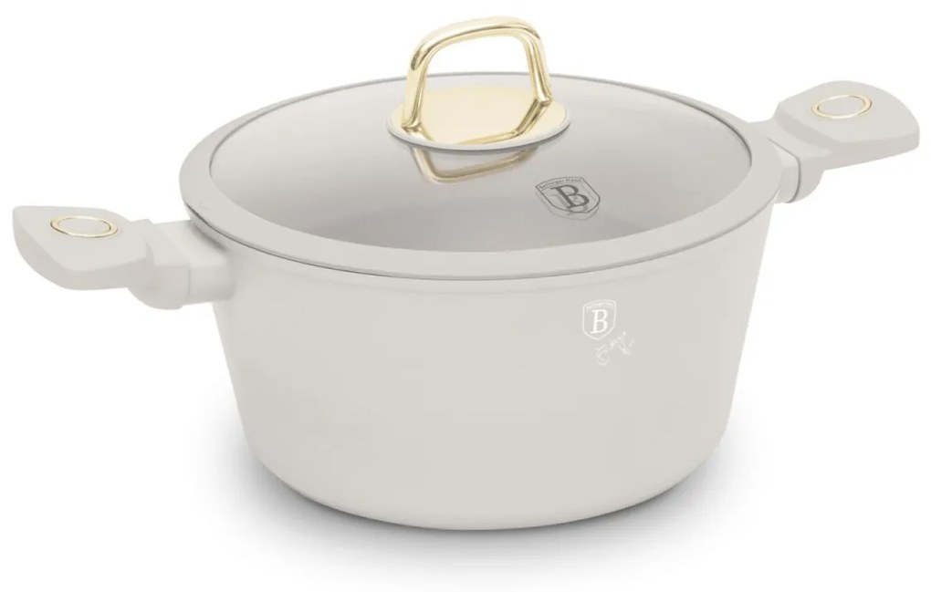 Oală cu capac 24 cm, 4.1L – Berlinger Haus Sahara Collection BH 8071, crem, antiaderentă cu titan, pentru supe și tocane