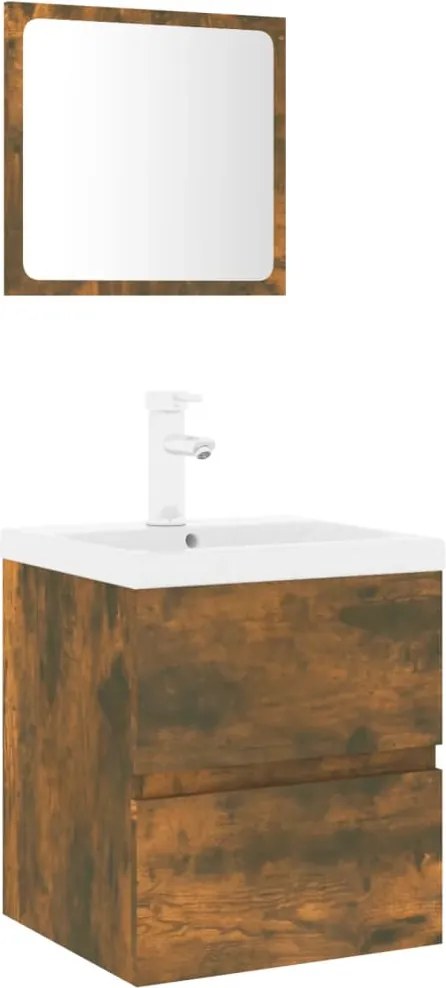 vidaXL Set de mobilier de baie, stejar fumuriu, lemn prelucrat