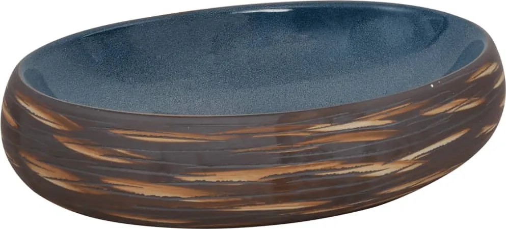 vidaXL Lavoar de blat, maro și albastru, 59x40x15 cm, ceramică, oval