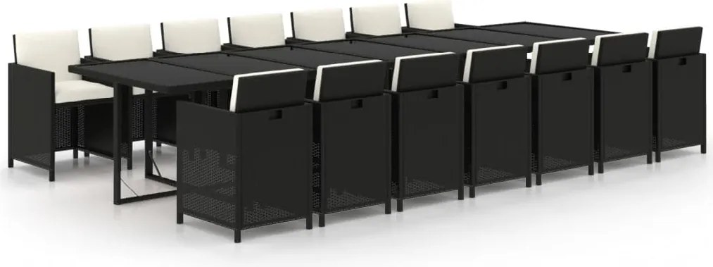 vidaXL Set mobilier de exterior cu perne, 15 piese, negru, poliratan