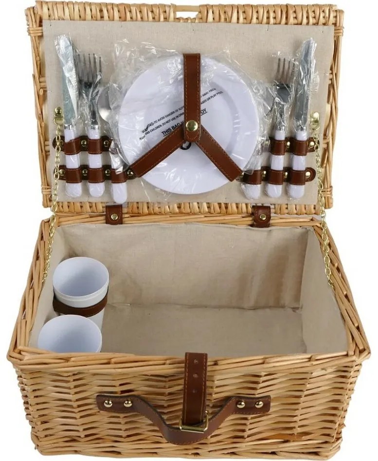 Arôme Coș de picnic pentru 4 persoane Natur, 40 x28 x 20 cm
