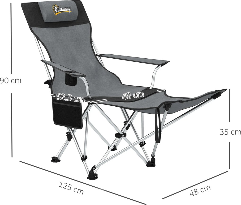 Outsunny Set de 2 Scaune de Camping Pliabile cu Suport pentru Picioare Detașabil, 82x100x88 cm, Negru | Aosom Romania