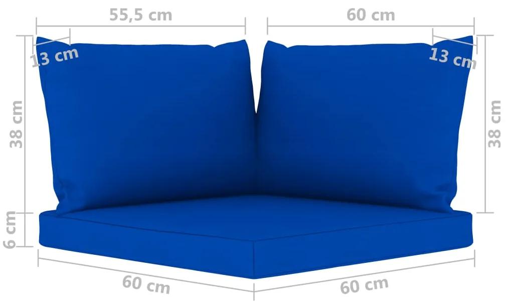 Set mobilier gradina, perne albastre, 6 piese, lemn pin tratat Albastru, 3x colt + 2x mijloc + masa, 1