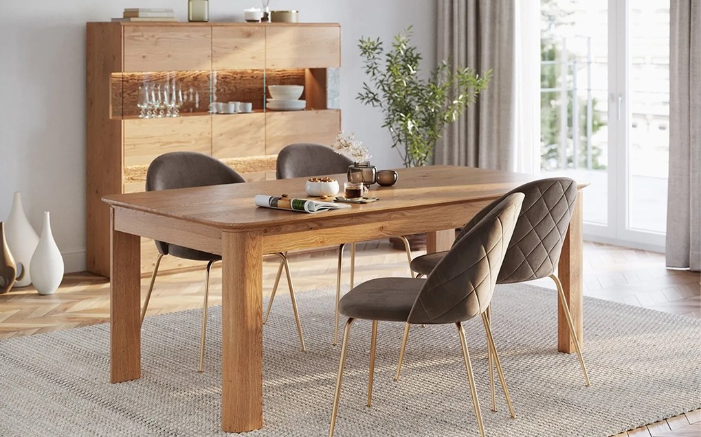 Masă stejar masiv Dining Dominic 180/200/, 220 × 100 × 78 cm