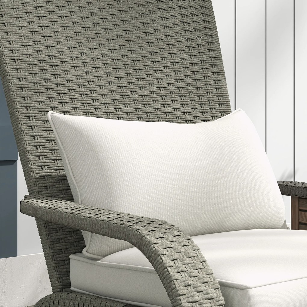 Outsunny Scaun Adirondack cu taburet din rachita pentru terasa, Scaun de exterior pentru semineu cu perne, spatar inalt | Aosom Romania