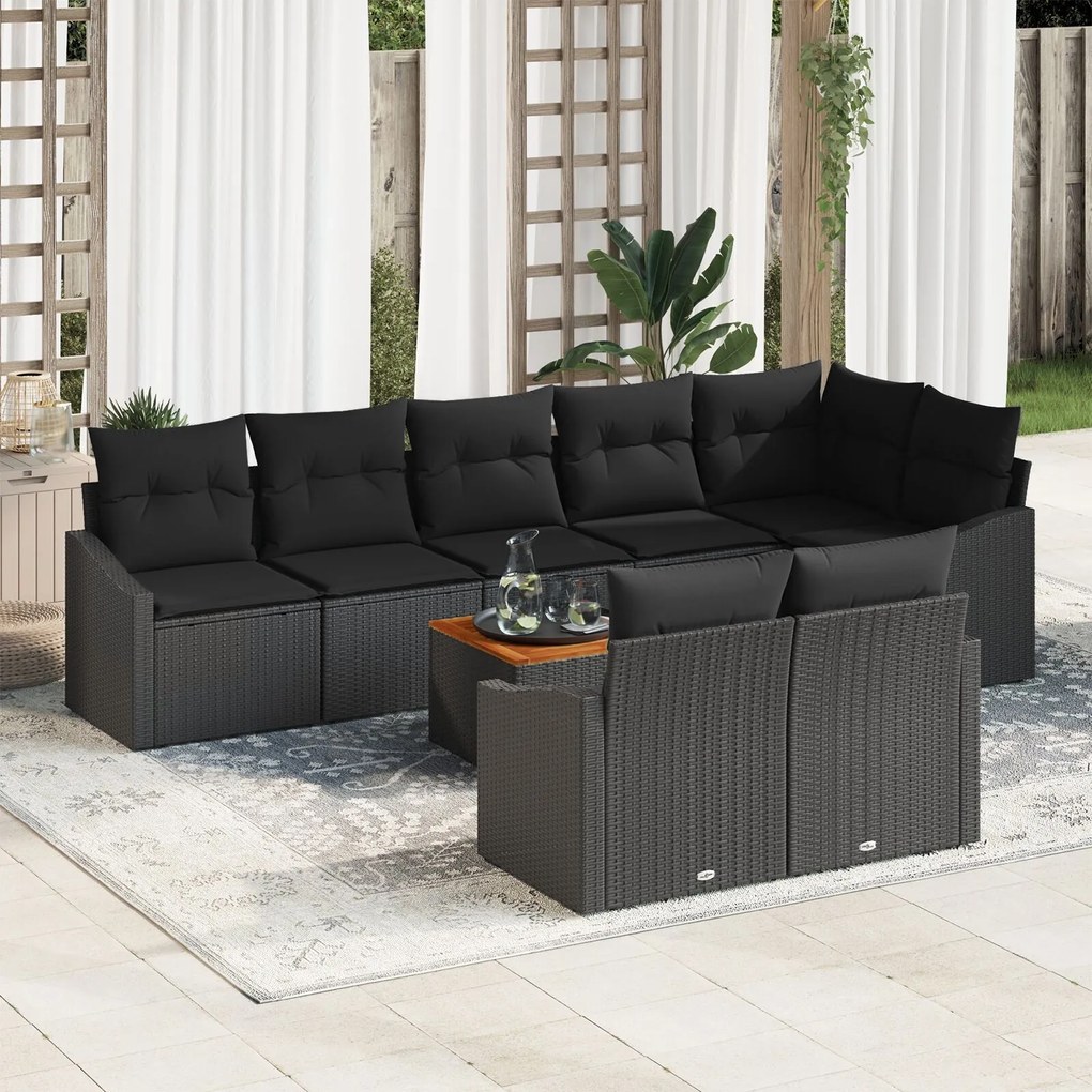 vidaXL Set de canapea cu 9 piese, perne, din ratan poly și acacia