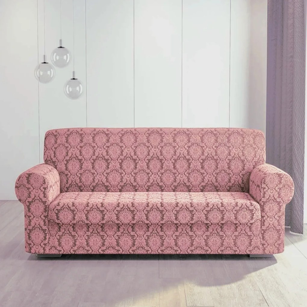 Husa elastica pentru canapea 3 locuri, fara volanas, model Jacquard Roz