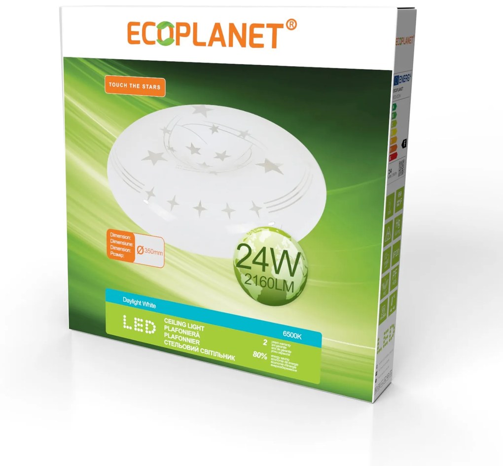 Plafoniera LED Ecoplanet       Touch The Stars      , rotunda D350mm, 24W, 2160LM, lumina rece 6500k Lumina rece - 6500K